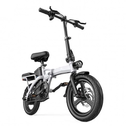 HLeoz Bike HLeoz 14'' Electric Folding Bicycle, Electric Bike with Removable Lithium-Ion Battery 48V 25KM / H and Front & Rear Disc Brake for Summer Travel Outdoor Bicycle, White, UE