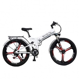 HLeoz Electric Bike HLeoz 26'' Electric Bicycle Folding, 300W Mountain Bike 48V 10Ah Removable Lithium Battery and Front & Rear Disc Brake 21 Speeds Beach Cruiser Sports Mountain Bikes Full Suspension, white 1, US