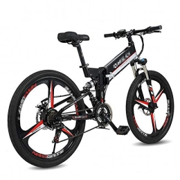 HLEZ Bike HLEZ 26'' Electric Bicycle Folding 300W Mountain Bike 48V 10Ah Removable Lithium Battery and Front & Rear Disc Brake with Rear Seat Three Working Modes, Black A, US