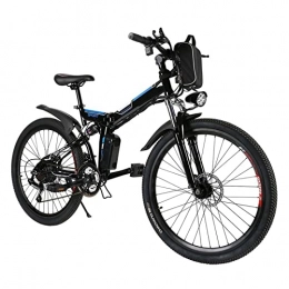 HMEI Electric Bike HMEI EBike 26 inch Foldable Electric Mountain Bicycle 250W with Removable 36 V 8A Lithium Battery 18.6 MPH E-Bike, 21 Speed Gear Mountain Beach Snow Bike for Adults (Color : Black)