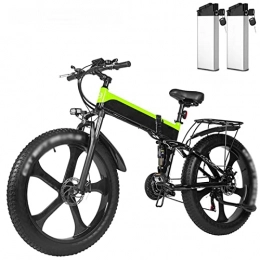 HMEI Electric Bike HMEI Electric Bikes for Adults Electric Bike for Adults Foldable 1000W Motor 26×4.0 Fat Tire, Electric Bicycles Mountain Bike 48V Snow Electric Bicycle (Color : Green, Size : With 2 batteries)