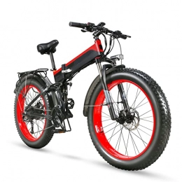 HMEI Electric Bike HMEI Electric Bikes for Adults Folding Electric Bikes for Adults 26 Inch Fat Tire 27 Speed Mountain Ebike 1000W Electric Bicycle with 48V 12.8ah Removable Battery (Color : Black Red)