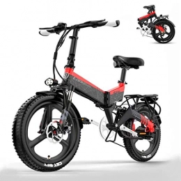 HMNS Electric Bike HMNS 20" Folding Electric Bikes for Adults, 48V 400W 10.4 / 12.8Ah Mountain E-bikes with Removable Lithium Battery, 7-speeds Transmission System, red, 12.8Ah