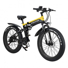 Homejuan Electric Bike Homejuan 26'' Folding Electric Mountain Bikes Aluminum Alloy Fat Tire E-bikes Bicycles All Terrain 500W 48V 12.8 Ah Removable Lithium-Ion Battery With 3 Riding Modes Yellow