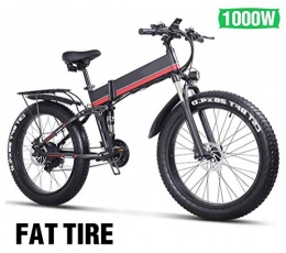 HSART Electric Bike HSART 26 Inch Fat Tire Electric Bike 48V 1000W Motor Snow Electric Bicycle with Shimano 27 Speed Mountain Electric Bicycle Pedal Assist Lithium Battery Hydraulic Disc Brake+Oil Brake, Red