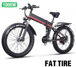 HSART Electric Bike HSART Electric Mountain Bike 26 Inches 1000W 48V 13Ah Folding Fat Tire Snow Bike E-Bike with Lithium Battery Oil Brakes for Adult, Red