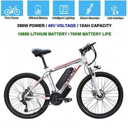 HSART Electric Bike HSART Mountain Bike for Adult 26 Inches 48V 10AH Lithium-Ion Battery Electric Mountain Bicycle 21 Speed Urban Commute E-Bike Three Working Modes(White)