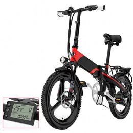 HSJCZMD Electric Bike HSJCZMD Folding Electric Bike, 48v Electric Bike for Men and Women, 20-inch Constant Speed Cruise Electric Car, Portable Folding Bicycle with Electronic Display Screen, Red, 48V / 12.8AH / 75KM