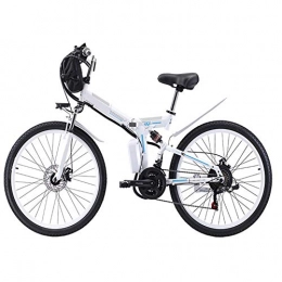 HSTD Electric Bike Electric Mountain Bike - Portable Folding Bicycle, 26'' Nylon Pneumatic Tyres, 48V 8Ah Rechargeable Lithium Battery, Three Working Modes, Electric Bike for Adults White