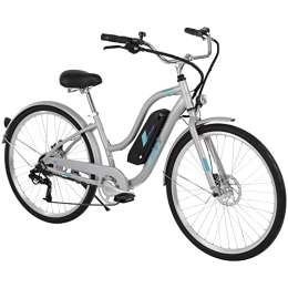 Huffy Bike Huffy Everett Plus 27.5” Ebike Electric Low Stepover Ladies Comfort Bike for Adults, 7 Speed, Silver Aluminium Frame, City Hybrid Pedal Assist Bike with disc brakes & light