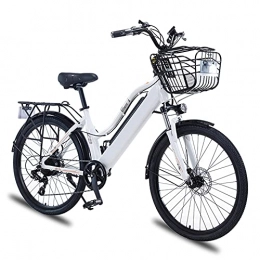 HULLSI Bike HULLSI Electric Bike, 26 Inch Aluminum Alloy Electric Bikes for Adults Mountain Bike 36V / 10Ah Removable Battery, 7 Speed Gears, Double Disc Brakes, White, 10AH