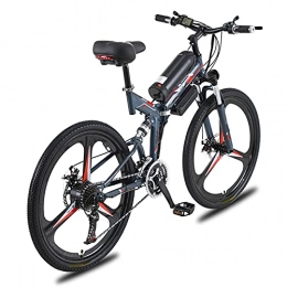 HULLSI Bike HULLSI Folding Electric Bike for Adults, 26'' Electric Mountain Bicycle, 350W E-Bike with Magnesium Alloy Integrated Wheel, 21 Speed Gears, Adult Double Shock Absorption, Gray, 8AH