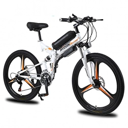 HULLSI Bike HULLSI Folding Electric Bike for Adults, 26'' Electric Mountain Bicycle, 350W E-Bike with Magnesium Alloy Integrated Wheel, 21 Speed Gears, Adult Double Shock Absorption, White, 10AH