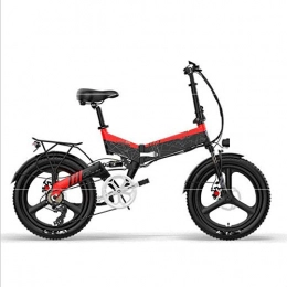HWOEK Electric Bike HWOEK Adult Electric Folding Bicycle, 20'' City Mountain Ebike 48V Removable Battery with Anti-Theft System Dual Disc Brakes Double Front And Rear Suspension Unisex, Red, 10.4AH