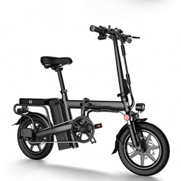HWOEK Electric Bike HWOEK Adults Folding Electric Bike, Dual Disc Brakes 14 Inch City Electric Assisted Bicycle Air Hydraulic Shock Absorber 48V Removable Battery, Black, 12AH