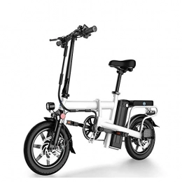 HWOEK Electric Bike HWOEK Adults Folding Electric Bike, Dual Disc Brakes 14 Inch City Electric Assisted Bicycle Air Hydraulic Shock Absorber 48V Removable Battery, White, 20AH