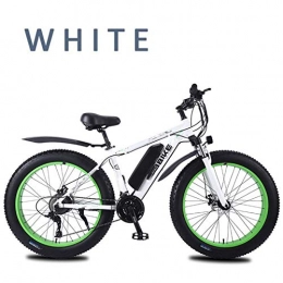 HWOEK Electric Bike HWOEK Adults Snow Electric Bike, Lockable Front Fork Shock Absorption 26 Inch 4.0Fat Tires Mountain E-Bike 27 Speed Dual Disc Brakes 36V Removable Battery, White, 8AH