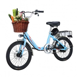 HWOEK Bike HWOEK City Bike for Adult, 20'' Electric Bicycle Removable Lithium-Ion Battery 48V 10Ah and 300W Motor with Bicycle Basket Double Disc Brake, Blue