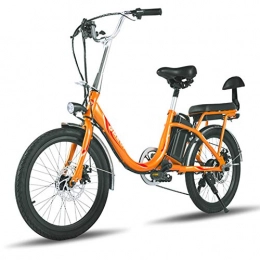 HWOEK Bike HWOEK City Electric Bike for Adults, 20 inch Mini Electric Bike 7 Speed Transmission Gears 48V 8Ah Battery Commute Ebike with Rear Seat Dual Disc Brakes, Orange