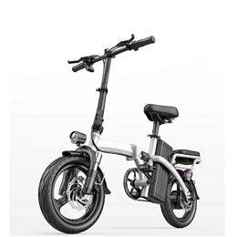 HWOEK Electric Bike HWOEK City Folding Electric Bicycle, Dual Disc Brakes 14 Inch Adults Urban Commuter Ebike 400W Motor Seven Shock Absorbers with Back Seat, White, 100km