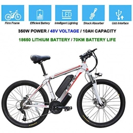 HWOEK Electric Bike HWOEK Electric Mountain Bike, 26 Inch City Commute Ebike Removable 48V / 10Ah Battery 21 Speed Gear Dual Disc brakes for Sport Cycling, white red