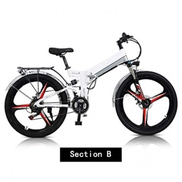 HWOEK Electric Bike HWOEK Folding Mountain Electric Bicycle, 26''Battery Bike Adult with 300W Motor Removable 48V10AH Lithium-Ion Battery 21 Speed Shifter with Rear Seat Dual Disc Brakes, White, B