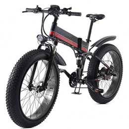 HWOEK Electric Bike HWOEK Folding Mountain Electric Bicycle, 26 inch Adults Travel Electric Bicycle 4.0 Fat Tire 21 Speed Removable Lithium Battery with Rear Seat 1000W Brushless Motor, black red