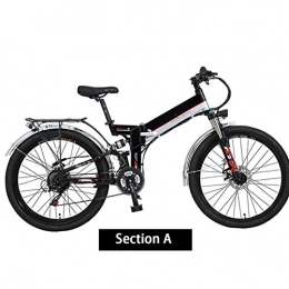 HWOEK Electric Bike HWOEK Folding Mountain Electric Bicycle, 300W Motor 26'' Adult Ebike Removable 48V10AH Lithium-Ion Battery 21 Speed Dual Disc Brakes with Rear Seat, Black, A