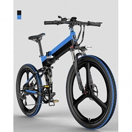 HWOEK Electric Bike HWOEK Folding Mountain Electric Bike, 400W Motor 26 Inches Adults City Travel Ebike 7 Speed Dual Disc Brakes with Rear Seat 48V Removable Battery, Blue