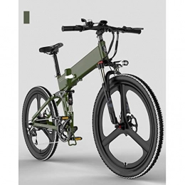 HWOEK Electric Bike HWOEK Folding Mountain Electric Bike, 7 Speed 400W Motor 26 Inches Adults City Travel Ebike Dual Disc Brakes with Rear Seat 48V Removable Battery, Green