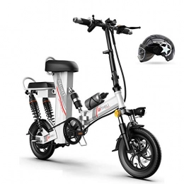 Hxl Electric BicyclesPortable 12 Inches Folding Bike Three Working Modes With Removable 48v Lithium-ion Battery E-bike,White,Life35KM