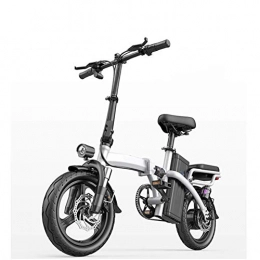 HY-WWK Bike HY-WWK City Folding Electric Bicycle, Dual Disc Brakes 14 inch Adults Urban Commuter Ebike 400W Motor Seven Shock Absorbers with Back Seat, Black, 35Km, White