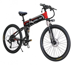 HYwot SMLRO Electric Mountain Bike Full Suspension Foldable Off-road Moped 26" Lithium Battery, Suitable for Outdoor City, Land, Mountain,Red