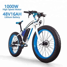 HZYK Electric Bike HZYK 26'' Electric Mountain Bike Fat Tire E-Bike (1000w 48v 16ah) Lithium-Ion Battery Full Suspension 21 Speed Shifter Mountain Bike Double Disc Brakes Adults Smart LCD Meter, Blue