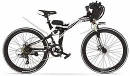 IMBM Electric Bike IMBM 24 inches, 48V 12AH 240W Pedal Assist Electrical Folding Bicycle, Full Suspension, Disc Brakes, E Bike, Mountain Bike (Color : Black White, Size : Plus 1 Spared Battery)