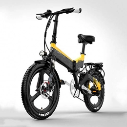JFSKD Bike JFSKD Electric Mountain Bikes, 20 Inch Male And Female Adult Scooter Folding Electric Bike Off-Road Long-Distance Running Electric Mountain Bike with Removable Lithium Battery, Yellow, B