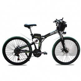 Jieer Electric Bike Jieer Mountain Bike, 48V Electric Mountain Bike, 26 Inch Folding E-bike with 4.0" Fat Tyres Spoke Wheels, Premium Full Suspension, Black