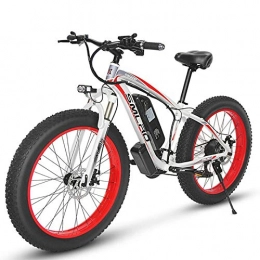 JUYUN Electric Bike JUYUN 350W Fat Tire Electric Bike, 26 inch Beach Bicycle Snow Ebike, Electric Mountain Bicycle with 48V / 15Ah Lithium Battery, Professional 21 Speed Gears, White Red