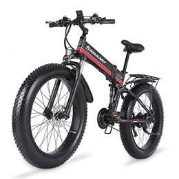KELKART Electric Bike KELKART Electric Mountain Bike 26-Inch Folding Fat Tire Electric Bike with 1000W Brushless Motor, with 48V 12.8AH Removable Lithium-ion Battery and Rear Seat (Red)