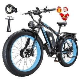 BeWell Electric Bike KETELES K800 Electric-Bicycle Dual-Motor Electric-Dirt-Bike, 26 x 4.0 Inch Fat-Tyre-Electric-Bike 23Ah Battery with Removable Li-Ion Battery and 21 Speed Gear for Adults-Men，Blue (UK Warehouse)