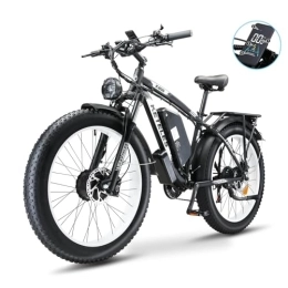 Kinsella Bike Kinsella K800 dual motor 26-inch fat tire mountain electric bike has: 23AH (Samsung lithium battery), 4 color options, 21 speeds, color display. (Black white)
