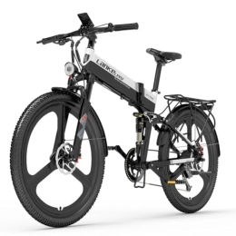 Kinsella Bike Kinsella XT750 sports folding electric bicycle is equipped with disc brakes, 26 * 2.35 tires, 7 speeds, and 48V 12.8Ah lithium battery. (black white)