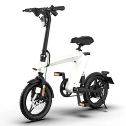KUKU Electric Bike KUKU 14-Inch Foldable Electric Bike, Lightweight Aluminum Foldable Electric Bike, Dual Disc Brakes, Removable Battery, 250W, for Commuting And Travel, White