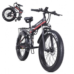 L-LIPENG Bike L-LIPENG 26inch4.0 fat Tire Folding Electric Mountain Bike, 48v 12.8ah Removable Lithium Battery, 1000w Motor and 21 Speed Gears Beach Snow Bicycle, full Suspension Ebike for all Terrains, Red