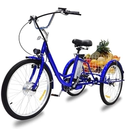 LANGTAOSHA Electric Tricycle 3 Wheel Ebike 24" for Adults with LCD Monitor Removable Lithium Battery (12Ah), Blue Electric Trike Bicycles with Large Basket for Outings Shopping