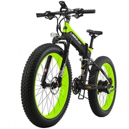 SMLRO Bike LANKELEISI 1000W Motor New All-terrain Powerful Electric Bike 26'' 4.0 Fat 48V10AH Ebike 27 Speed Snow MTB Folding Electric Bicycle (Black-Green)
