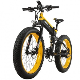 SMLRO Bike LANKELEISI 1000W Motor New All-terrain Powerful Electric Bike 26'' 4.0 Fat 48V10AH Ebike 27 Speed Snow MTB Folding Electric Bicycle (Black-Yellow)