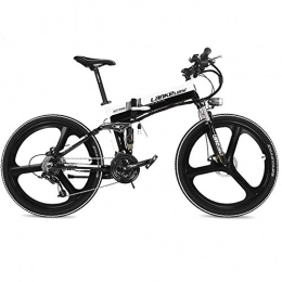 LANKELEISI Electric Bike LANKELEISI 26 inches Folding Electric Bicycle, Magnesium Alloy Rim, Hidden Lithium Battery, 27 Speed Mountain Bike, Full Suspension (White Black)
