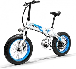 VARWANEO Bike LANKELEISI Adult Electric Bicycle, 48V 12.8AH 1000W X2000 All-round Electric Bicycle, 20" 4.0 Fat Tire 7-speed Mountain Folding Electric Bicycle (White, No spare battery)