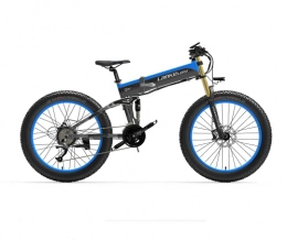 VARWANEO Electric Bike LANKELEISI Adult Electric Bike, 48V 14.5AH 1000W 750PLUS All-round Electric Bicycle, 26" 4.0 Fat Tire Mountain Folding Electric Bicycle, with Anti-theft Device (Blue, No spare battery)